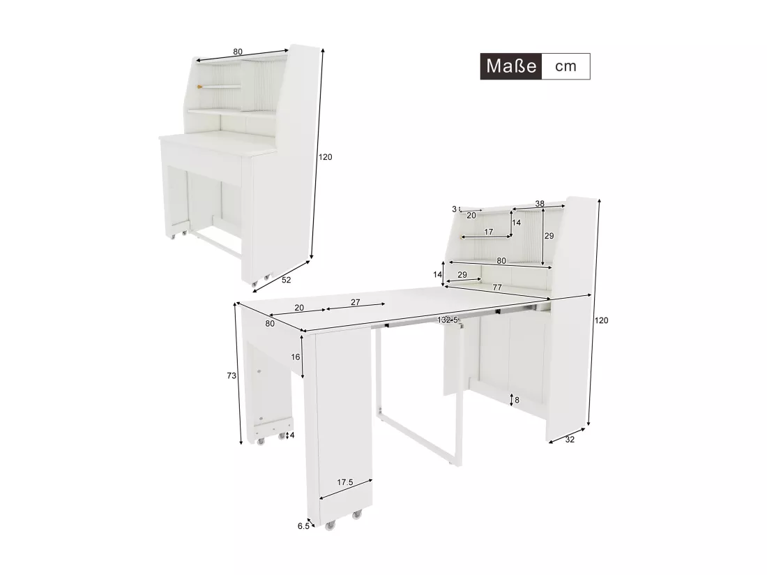 Buffet、Meuble de bar escamotable - avec compartiments au-dessus - style moderne - Blanc