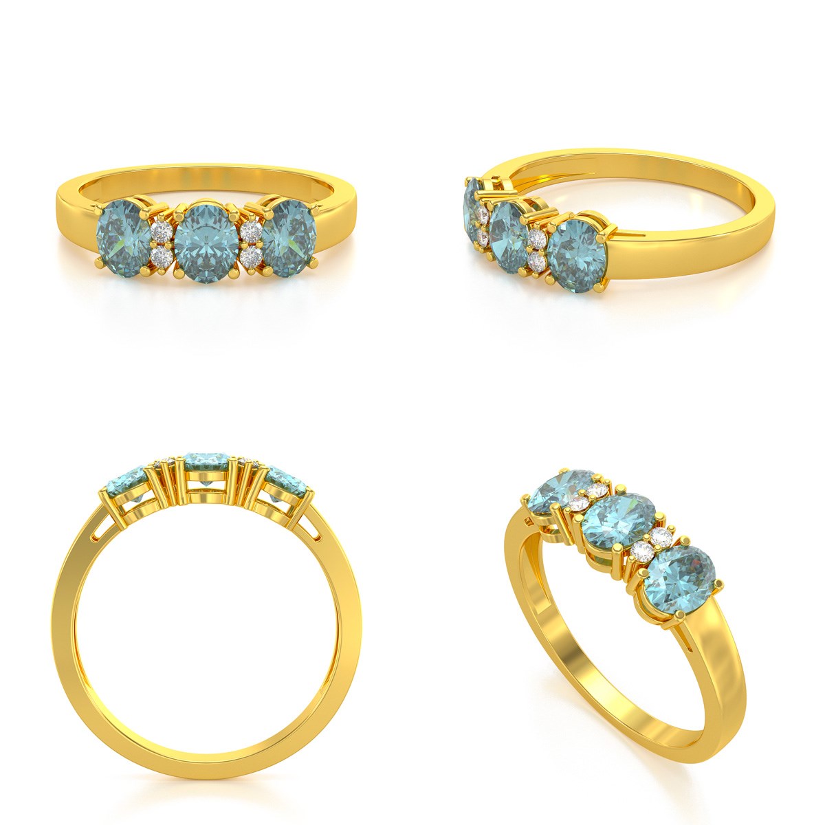 Bague ADEN Or 585 Jaune Aigue-Marine et diamants 2.25grs