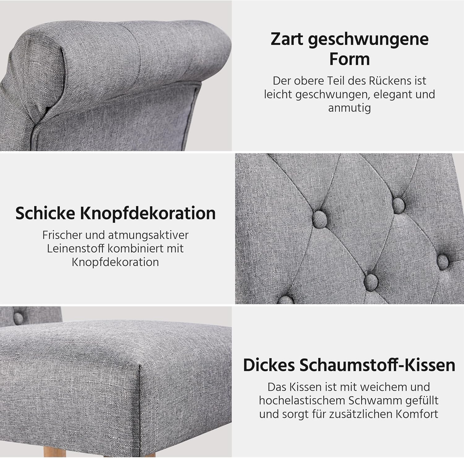 Yaheetech Esszimmerstühle 2er Set Küchenstuhl Polsterstuhl mit hoher Rückenlehne, Beine aus Massivholz, gepolsterte Sitzfläche aus Leinen Dunkelgrau