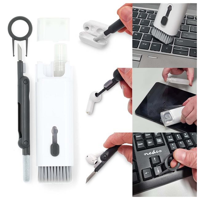 7in1 Ausziehbares Kopfhörer Reinigungsset (CLSN210WT) Tastatur Bürste Reinigungs Werkzeug  - Weiss