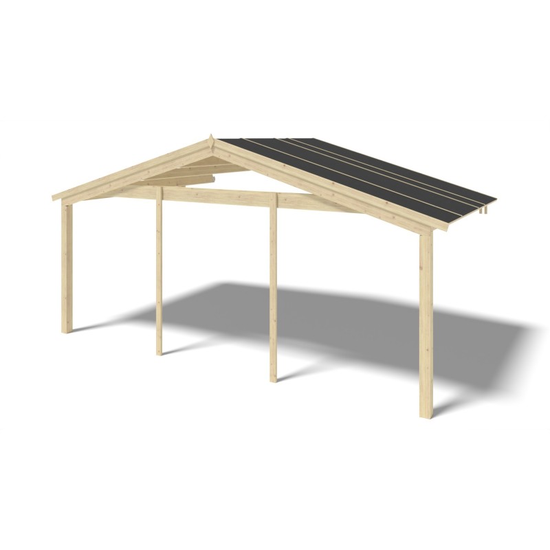 Abri de jardin en bois - 6x5 m - 48 m2 + terrasse avec balustrade et avant-toit en bois