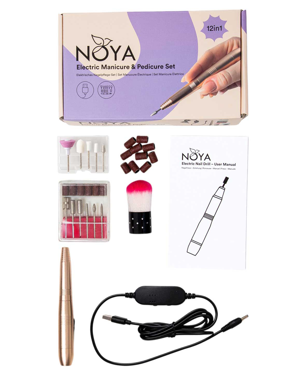 12in1 Elektrische USB Nagelfräse Nagelpflege Polierwerkzeug Maniküre Pediküre Set - Roségold