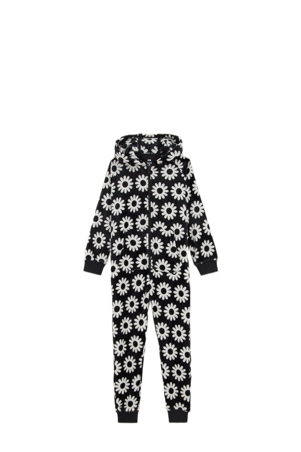 WE Fashion fleece onesie zwart/wit