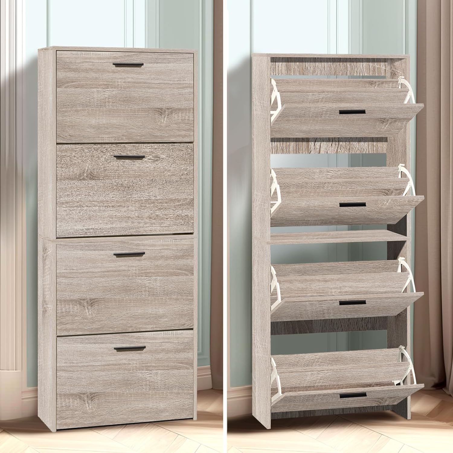 CASABEL Schuhschrank für 24 Paar – Schrank mit großem Fassungsvermögen für Eingangsbereich, Flur – L 60 x T 24 x H 150 cm – helles Holz