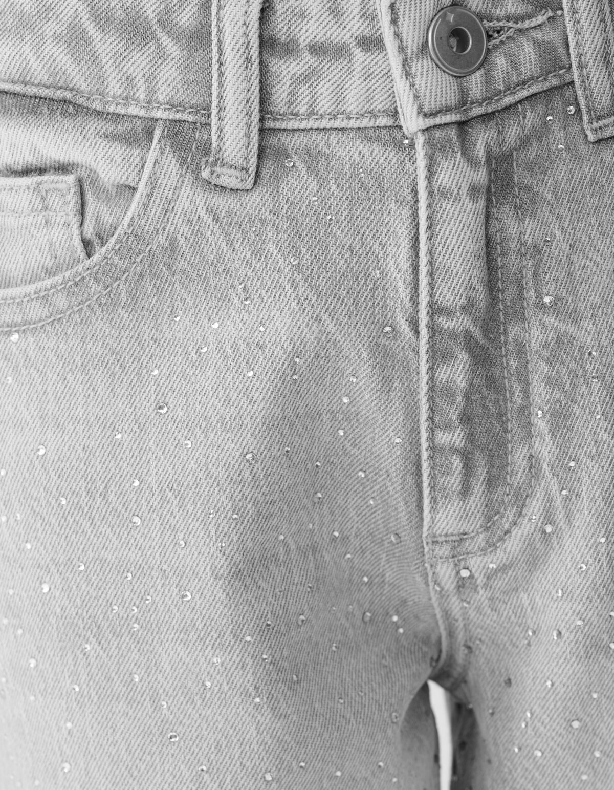 Strass Wide Leg Fit Jeans Lichtgrijs