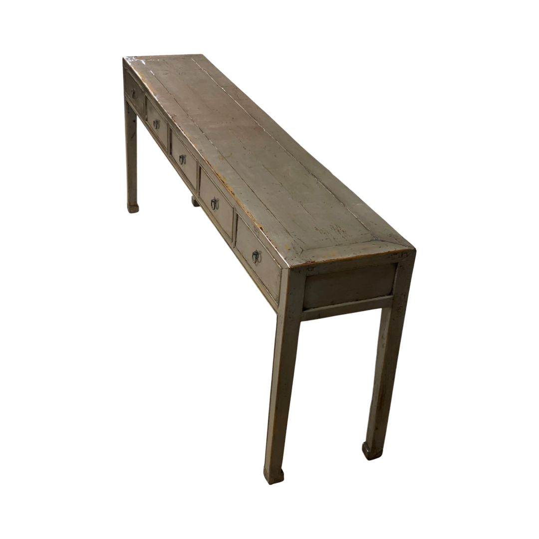 Wandtafel groen/bruin 5 lades wandtafel groen/bruin 5la 218x42x86