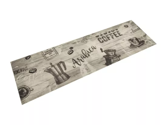 Tapis de cuisine lavable imprimé café gris 45x150 cm velours