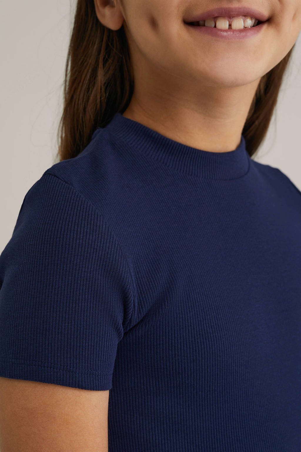 WE Fashion t-shirtjurk rib gebreid marine