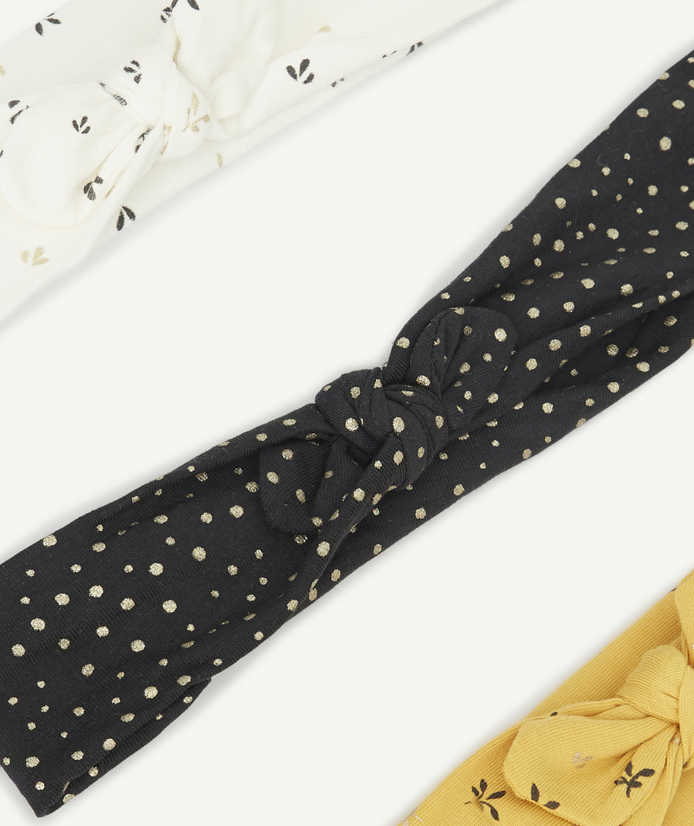 LOT DE 3 BANDEAUX À POIS ET FLEURIS AVEC NOEUD FANTAISIE BÉBÉ FILLE