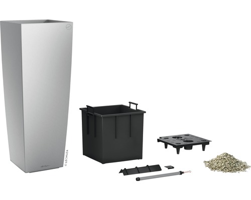 Lechuza Cubico Alto 40 plantenbak complete set H 105 cm zilver
