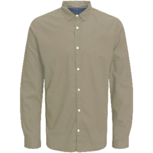 Jack & Jones - 12225469 JJETWILL SOLID SHIRT LS LN CROCKERY Marrón
