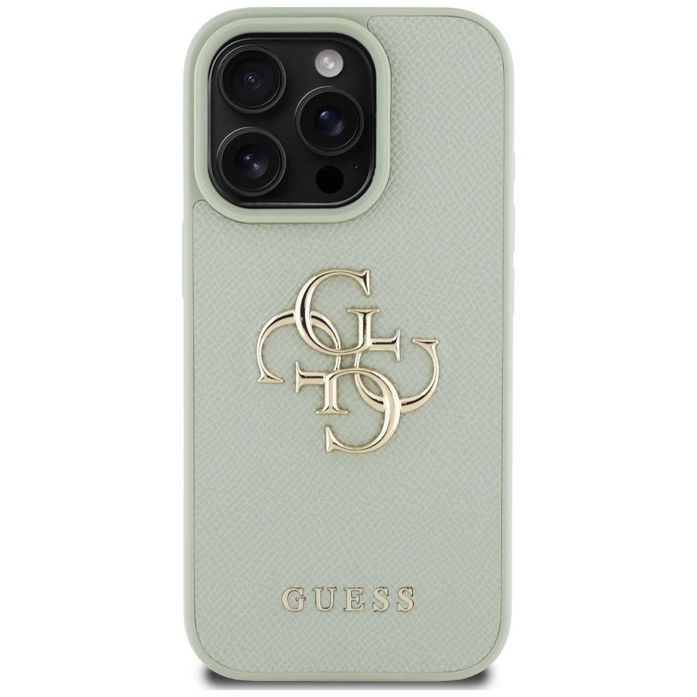 iPhone 16 Pro Max Leder Hardcase Hülle Grained 4G Big Metal Logo (GUHCP16XPGT4MBN) - Türkis
