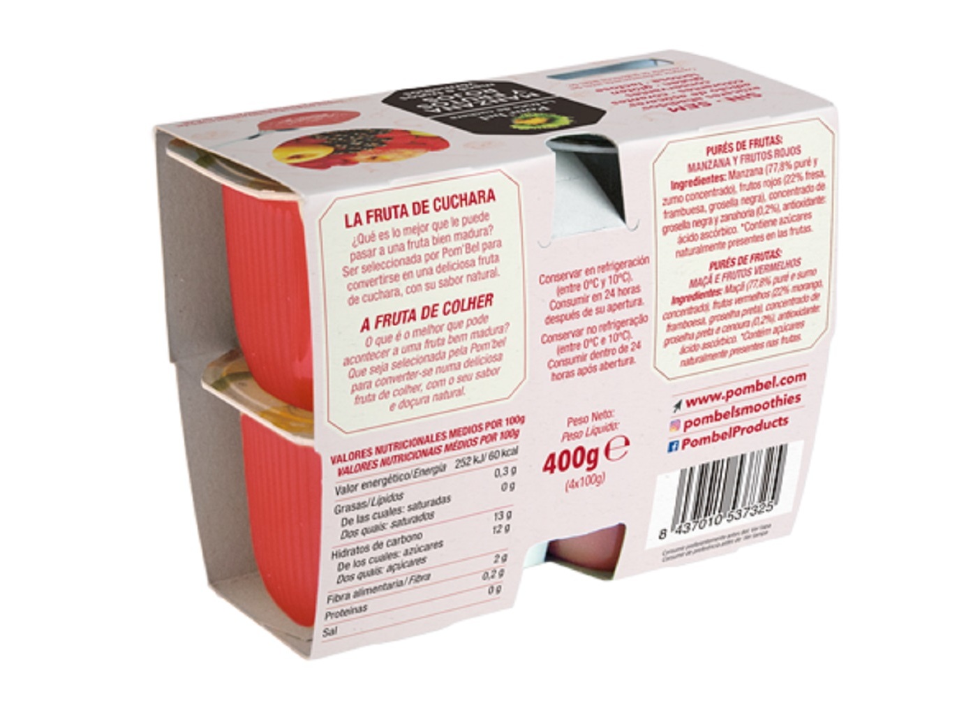 PURÉ DE FRUTA POM`BEL MAÇÃ FRUTOS VERMELHOS 4 X 100G