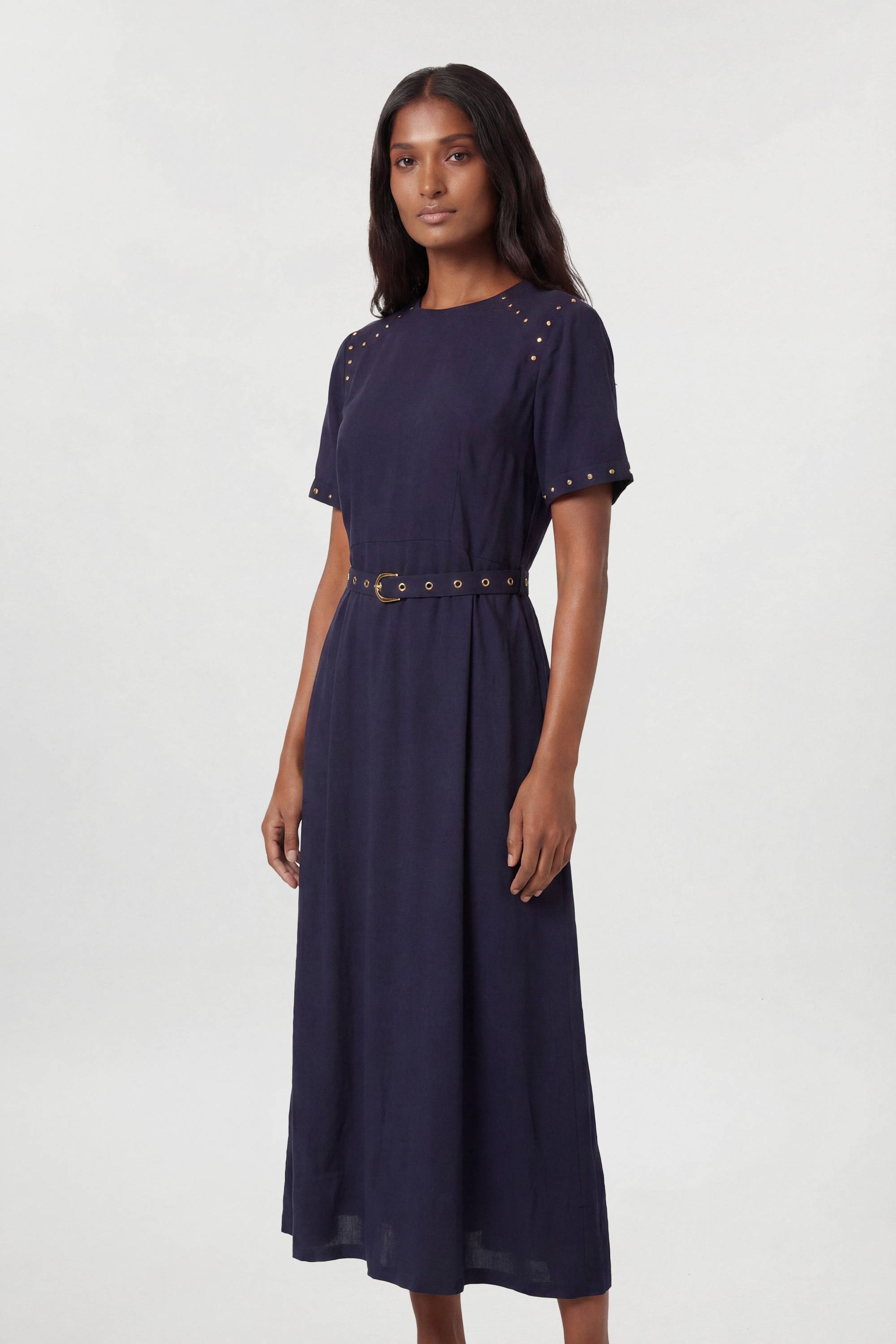 KarenMillen Robe Midi Tissée En Viscose Et Lin Premium Avec Détails Cloutés