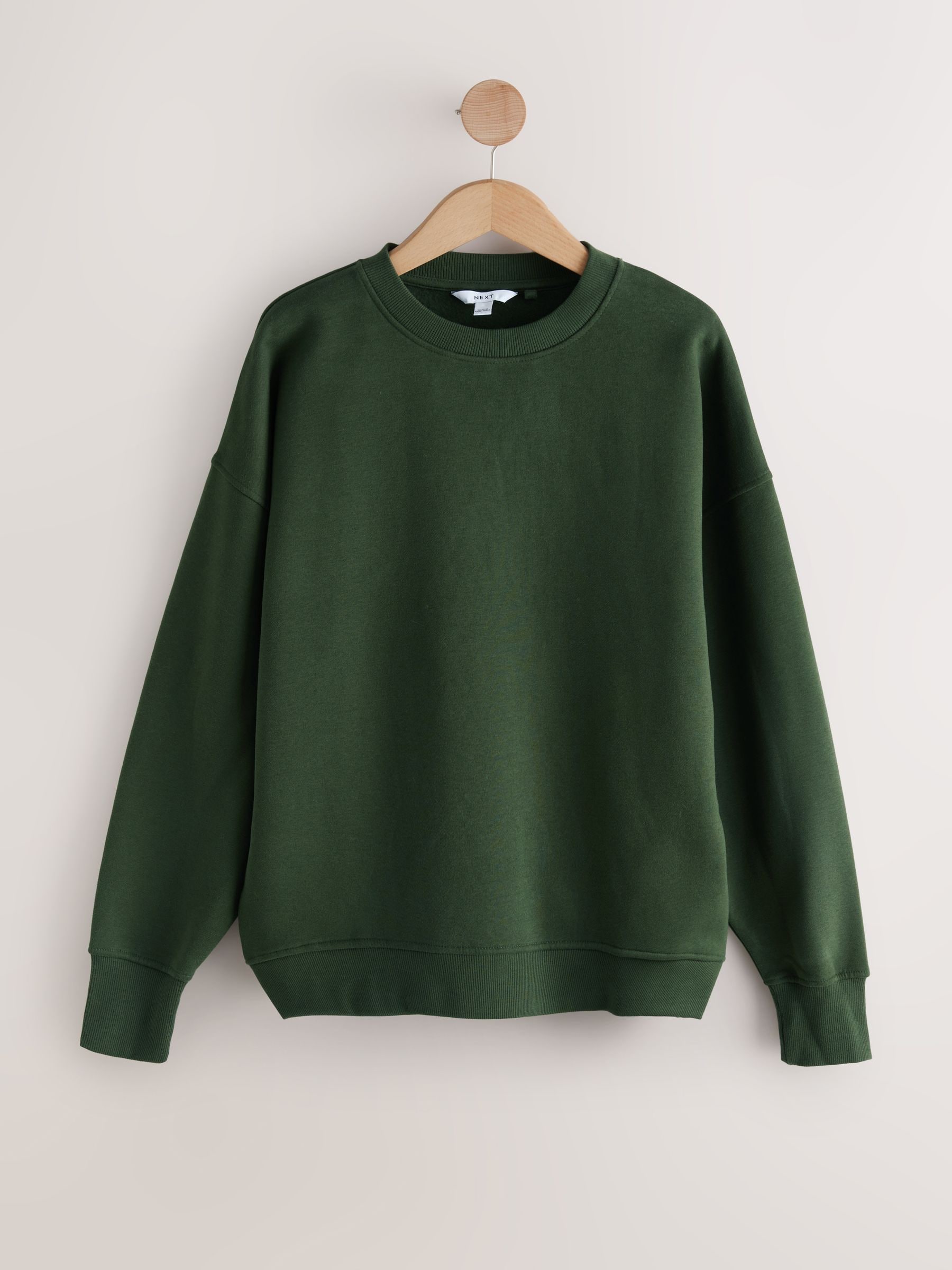 Khaki/steenkleur - Cotton Rich Brushed Back Soft Feel Ribbed Crewneck Sweatshirts 3 Pack