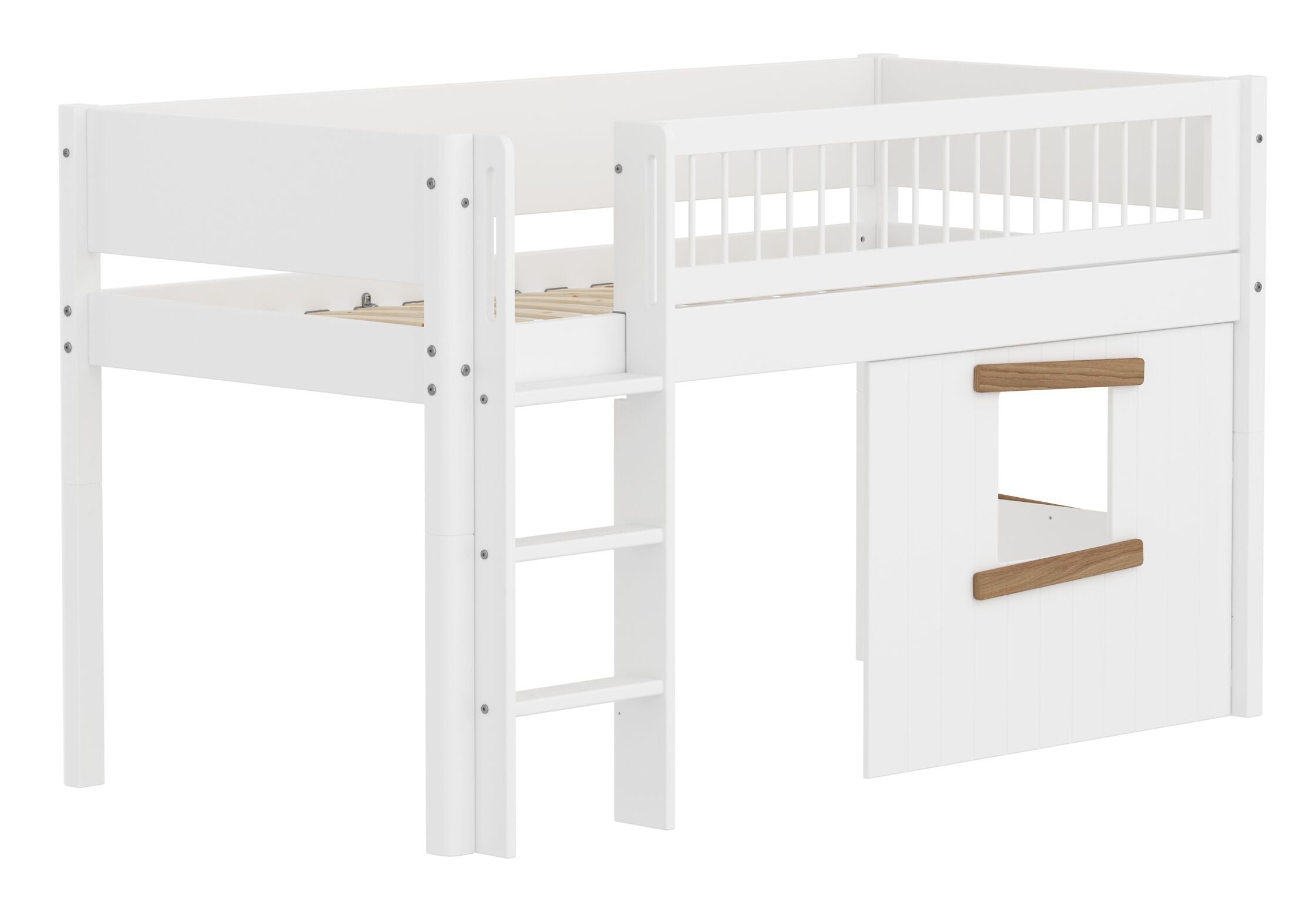 Flexa WHITE Halbhochbett mit Baumhaus - Weiss / B: 109.0 cm x T: 210.0 cm x H: 120.0 cm