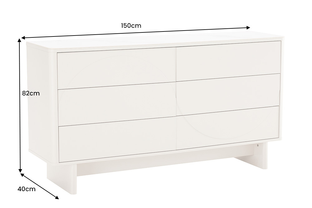 Design Sideboard SAVOY 150cm kaschmir weiß Marmor Keramik mit sechs Schubladen