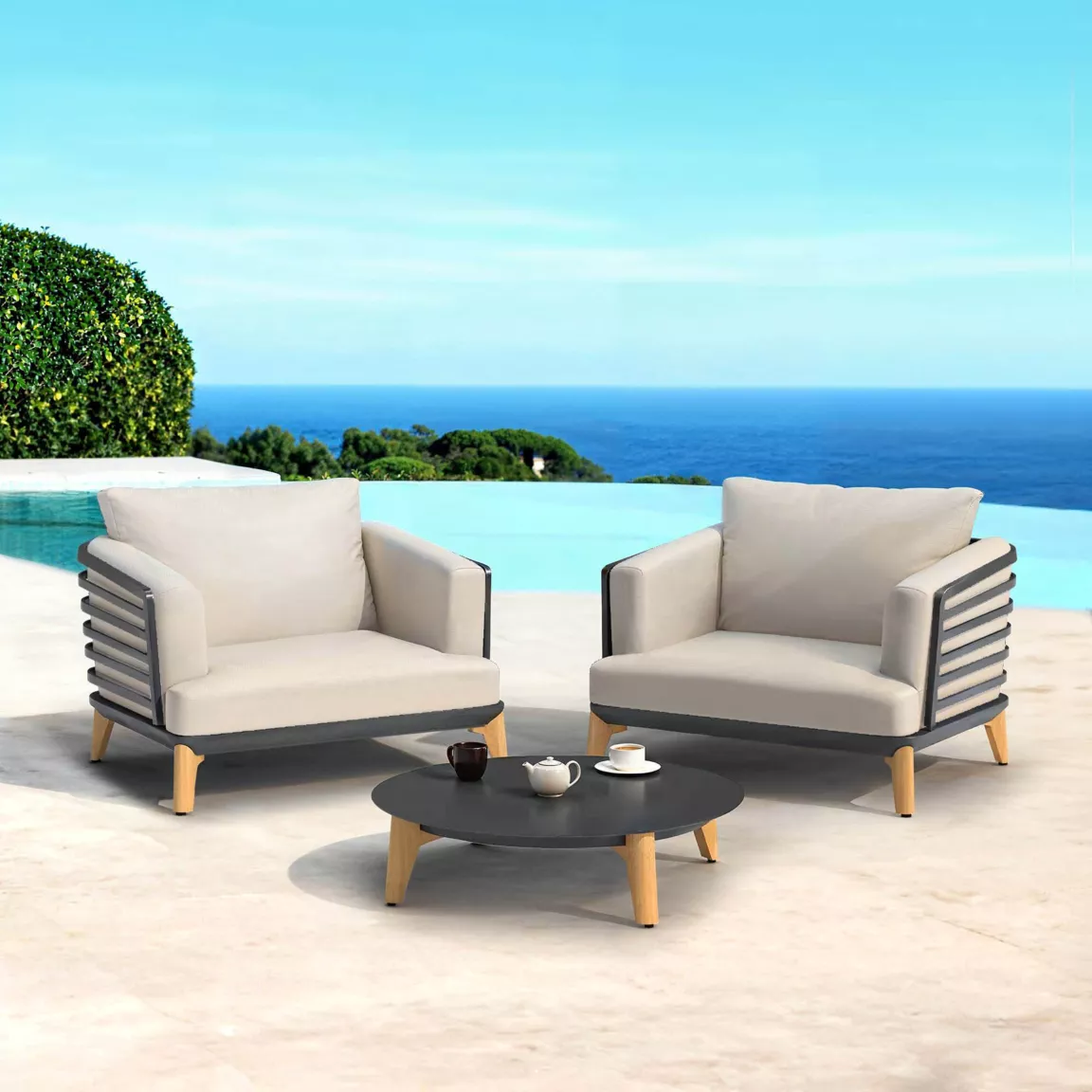 Salon de jardin aluminium 2 places 3 pcs Monte Carlo Gris anthracite et taupe