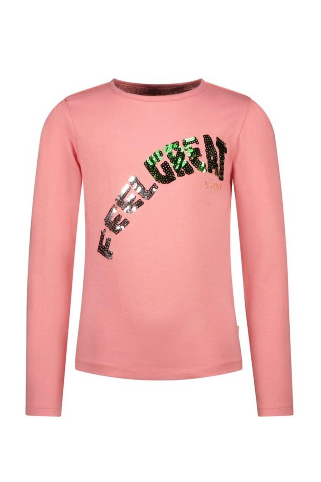 B.Nosy longsleeve Tara met tekst en pailletten roze