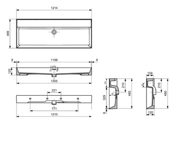 Plieger Kansas wastafel zonder kraangaten met overloop 120x46.6cm mat zwart