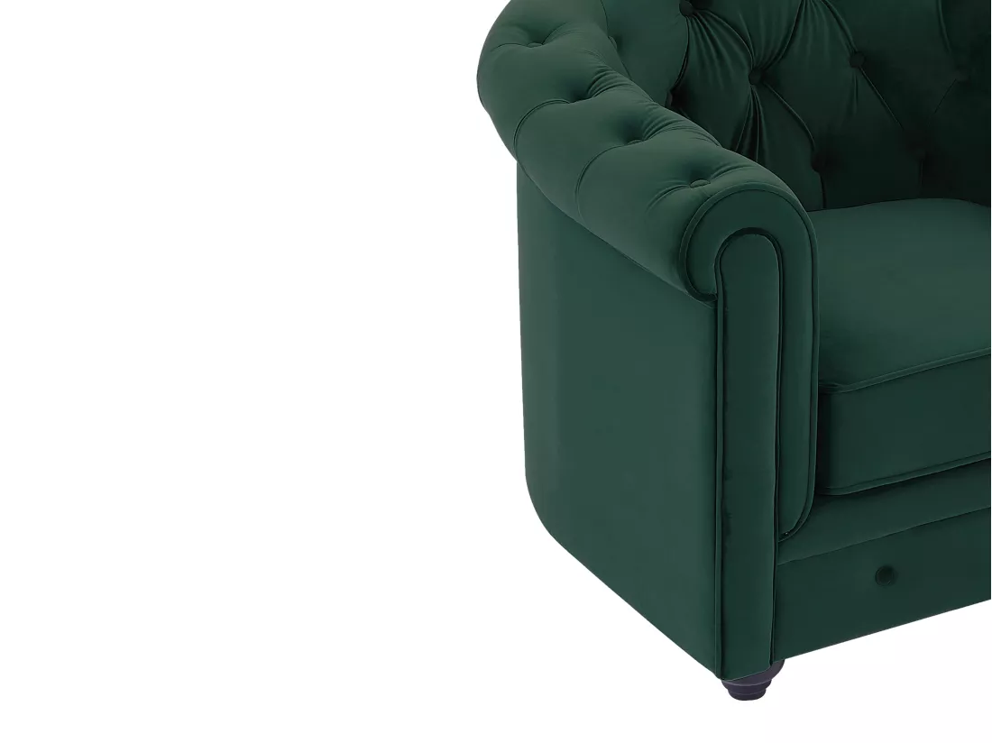 Fauteuil en velours vert CHESTERFIELD