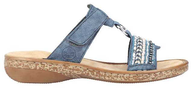 Rieker Pantolette  , Keilabsatz, Sommerschuh, Schlappen mit Pailetten- und Perlenbesatz