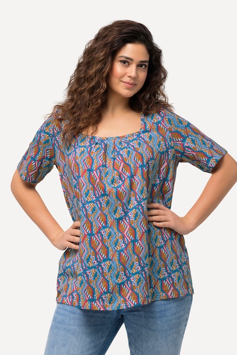 T-Shirt, Zierfalten, A-Linie, Carree-Ausschnitt, Halbarm