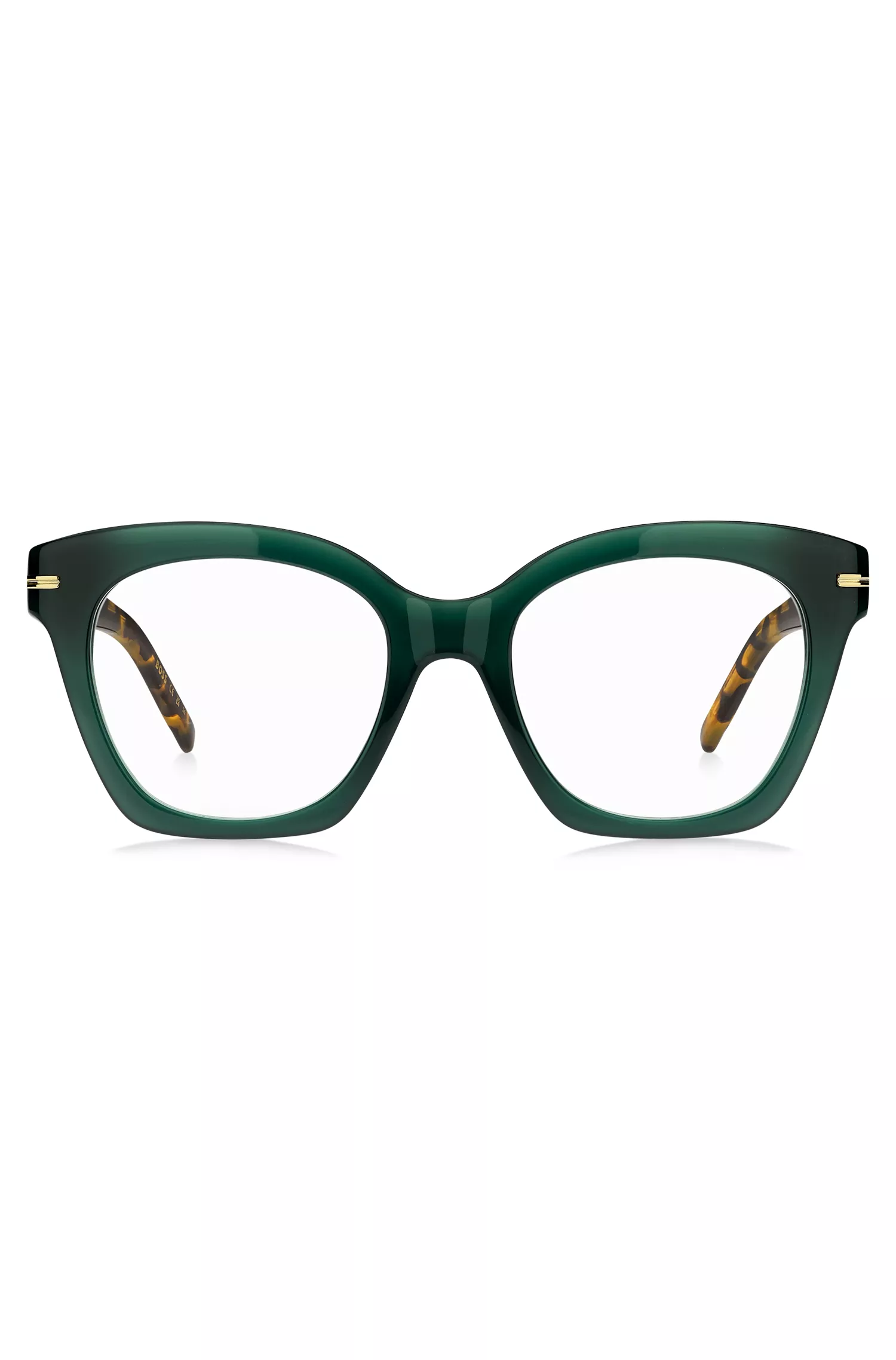Armação de óculos BOSS em acetato preto e verde com hastes Havana.