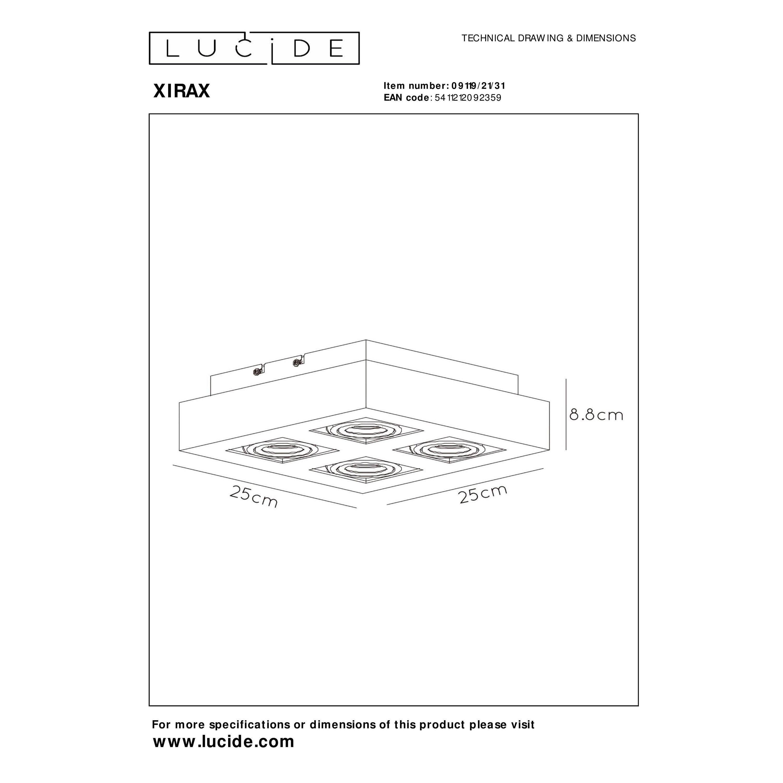 Lucide XIRAX Plafondspot - Wit - 4 x GU10