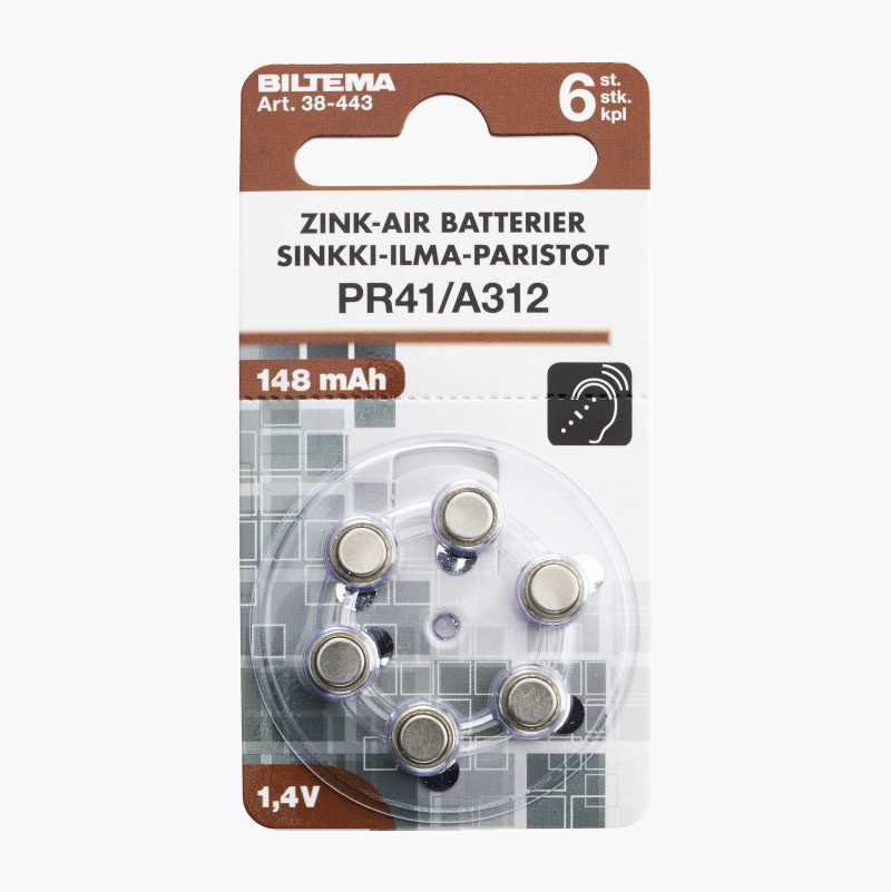 PR41 Zink-Air batteri, 6-pk.