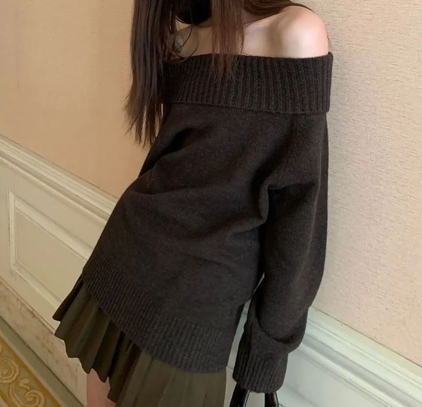 Rosesand - Lange mouw off-shoulder effen losse trui