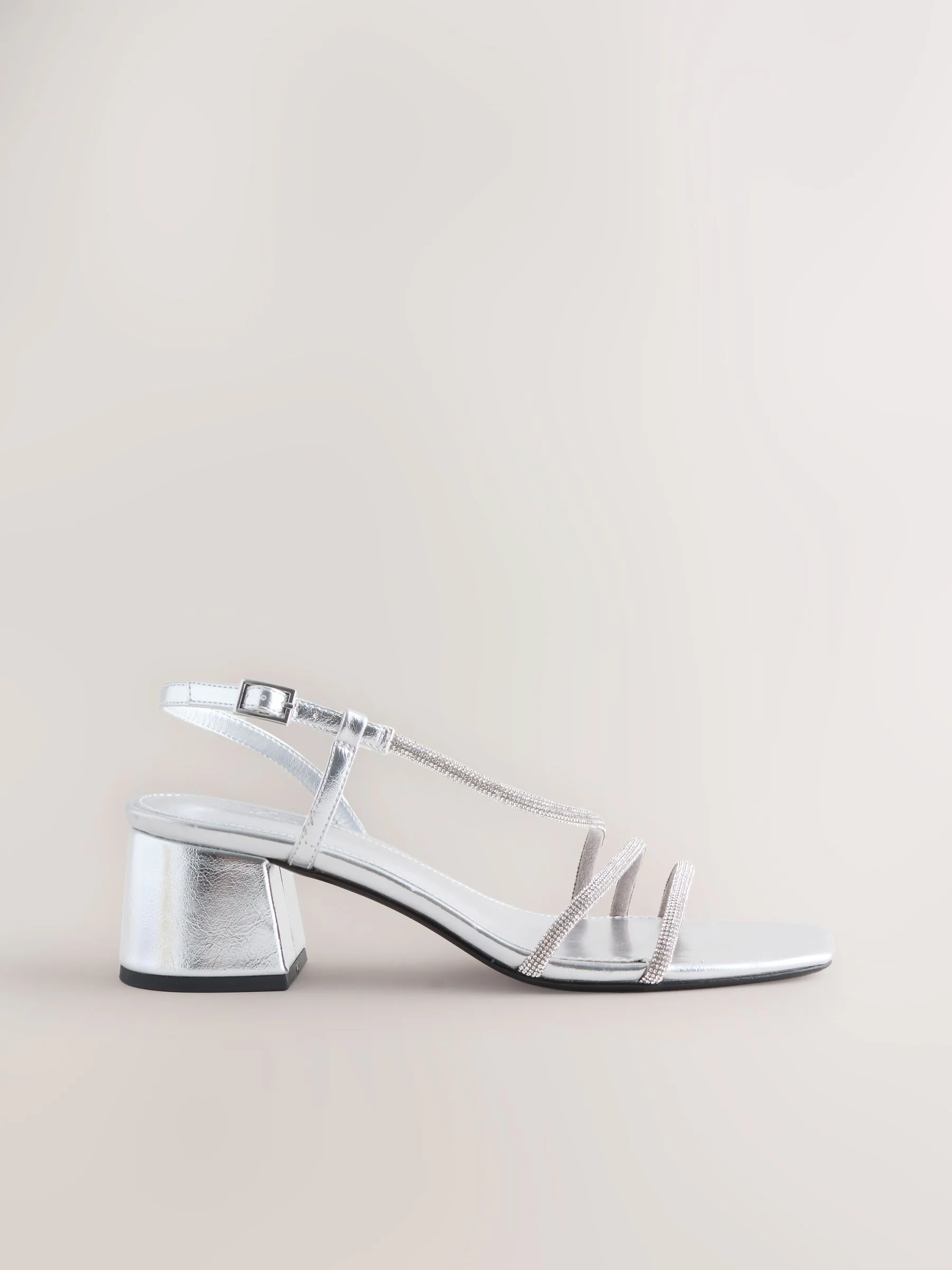 Zilver - Forever Comfort Square Toe Jewelled Strappy Block Heeled Sandals