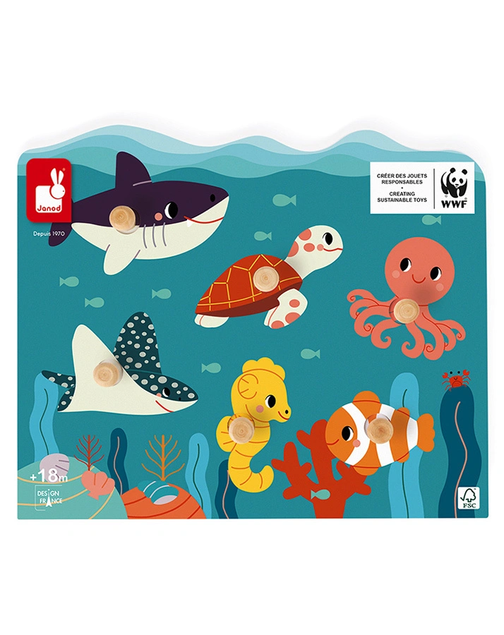 Janod-WWF® Knopfpuzzle OZEAN 6-teilig aus Holz
