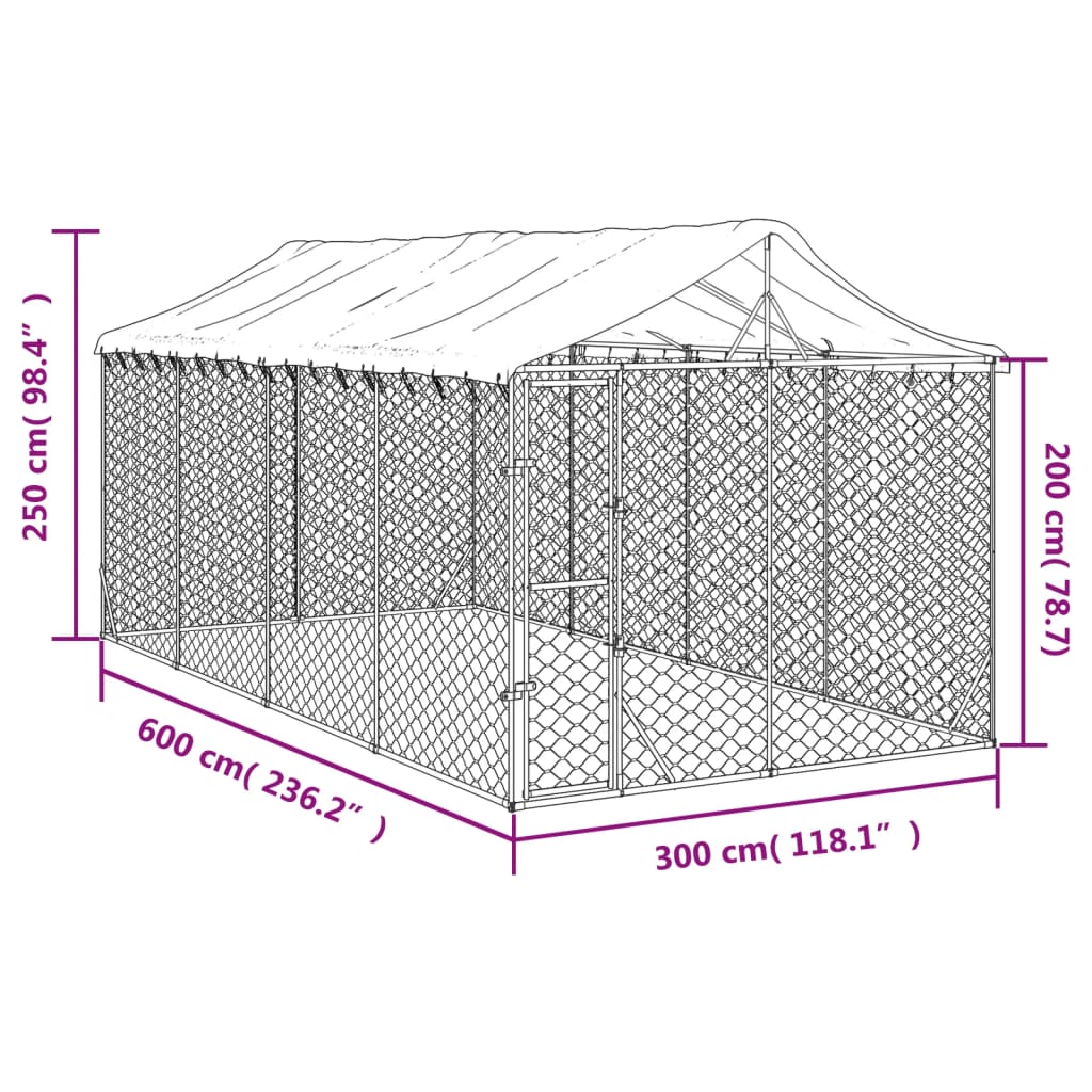 Chenil d'extérieur pour chiens avec toit argenté 3x6x2,5 m