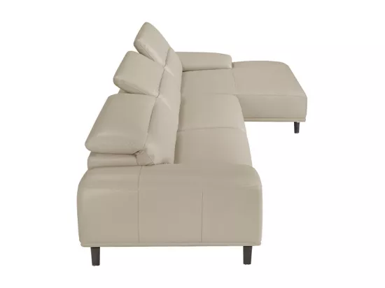 Canapé d'angle droit cuir beige clair et pieds acier Adile