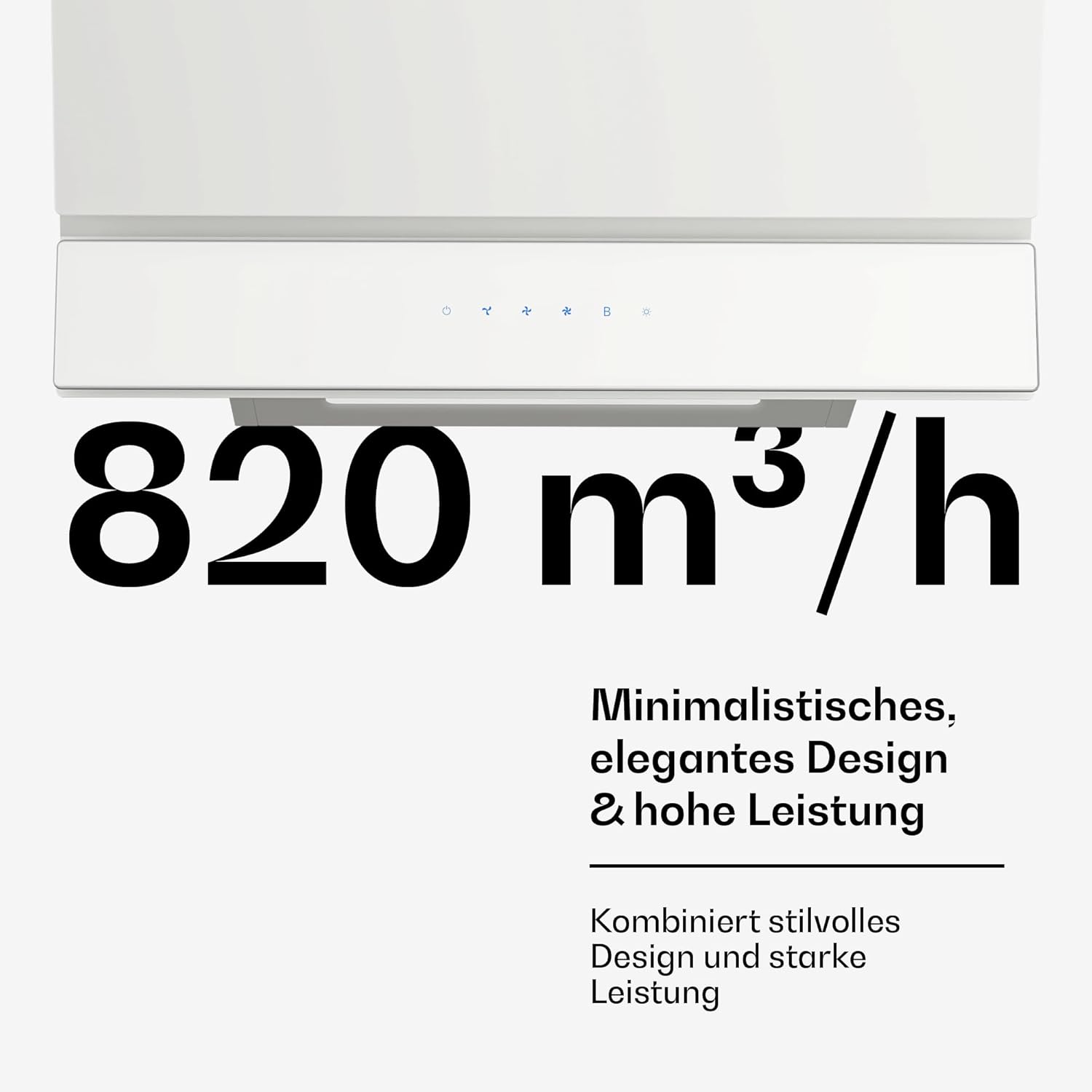 Klarstein Velaire Dunstabzugshaube 60 cm - Kopffreihaube, 820 m³/h Boost, A++ Energieeffizienz, Touch-Bedienung, LED, leise, Aluminium- & Aktivkohlefilter, Abzugshaube Küche, Weiß