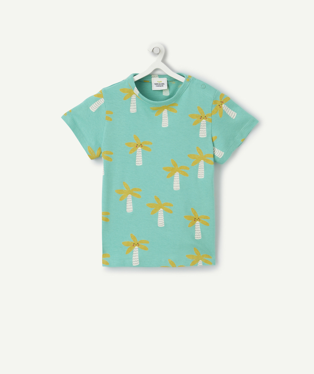 t-shirt manches courtes bébé garçon en coton bio vert avec imprimé palmiers