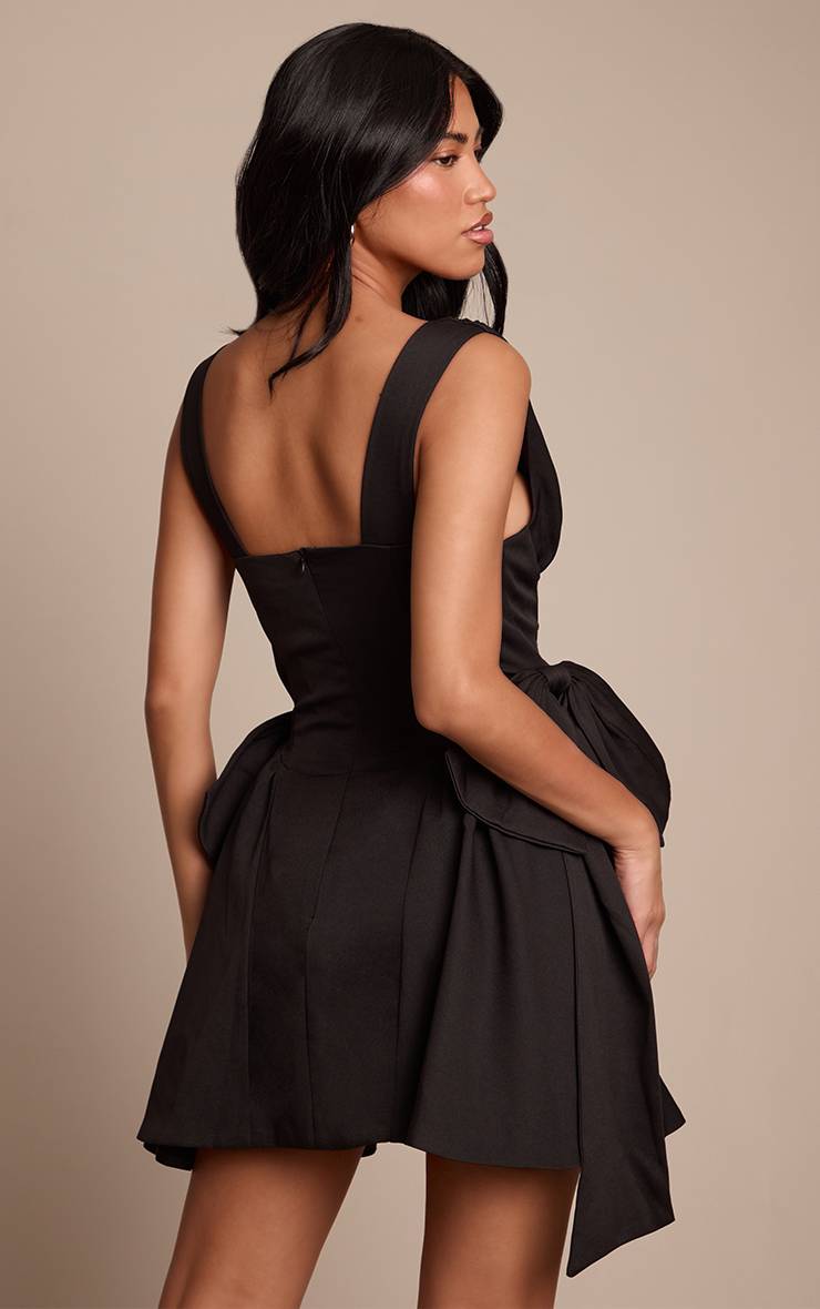 Noir Robe Droite Tissée À Détail Nœud