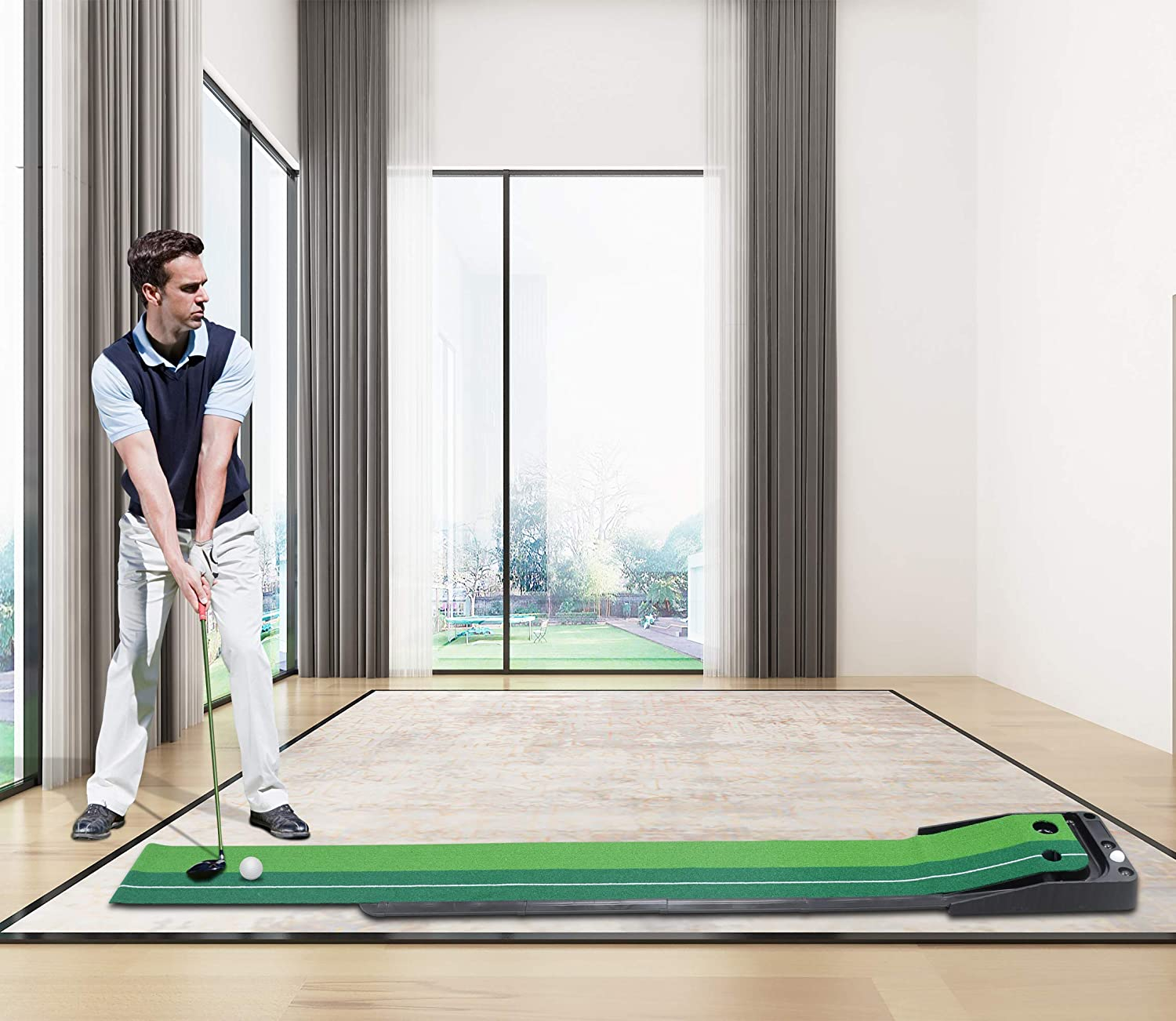 (2.5m) Minigolf Indoor Trainings Matte Golf Putting Kunstrasen inkl. Ballrückgabesystem   3 Golfbälle