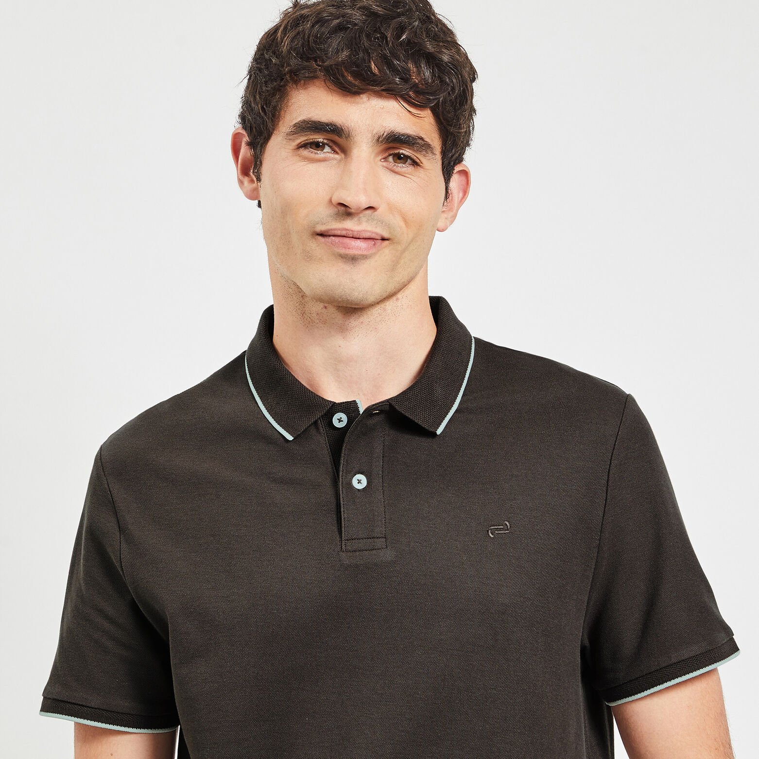 Polo manches courtes uni coton piqué Marron