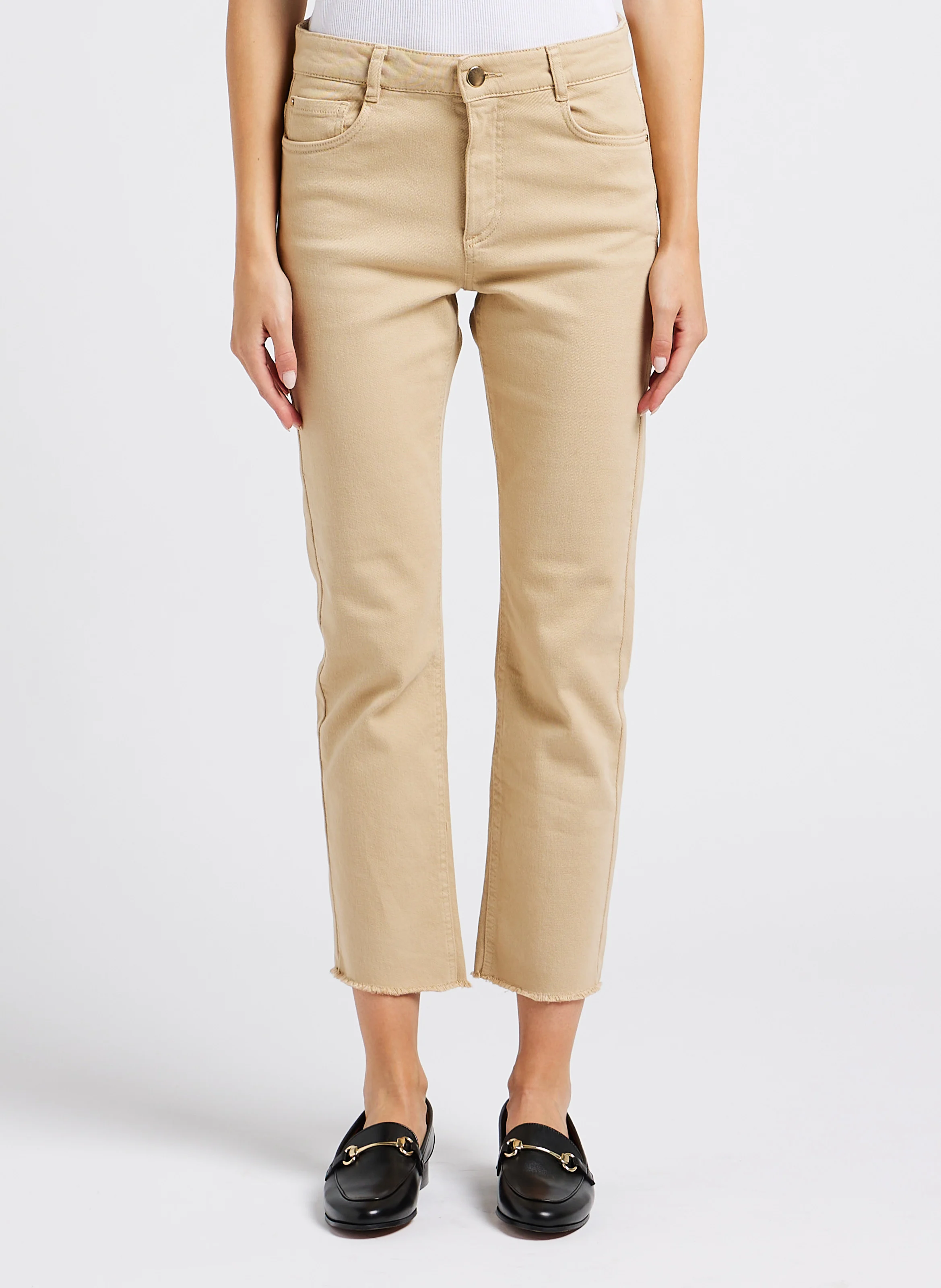 PATIENCE - Jean droit taille haute en coton mélangé | Beige