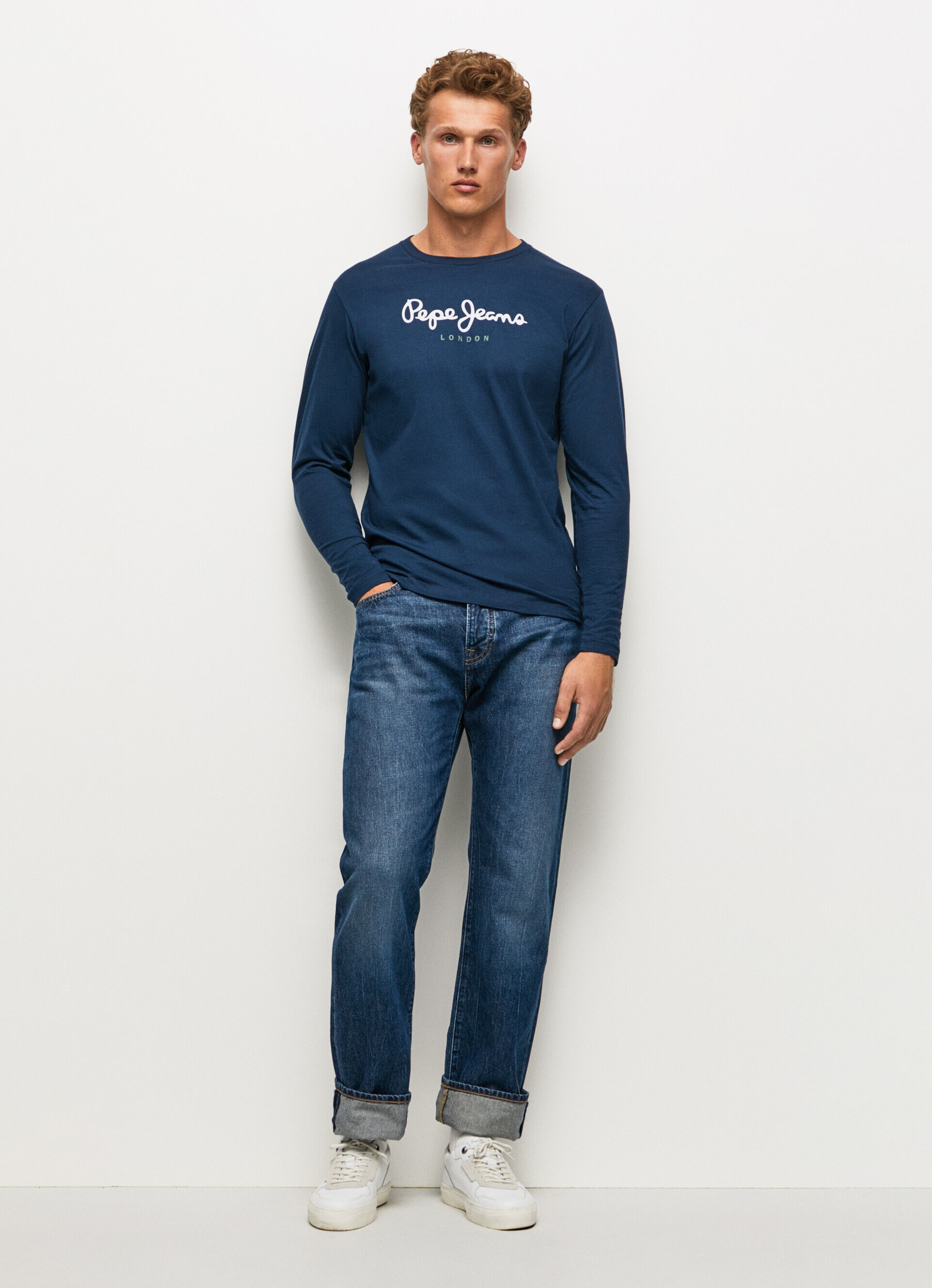 Camiseta de algodão com logotipo estampado - azul marinho