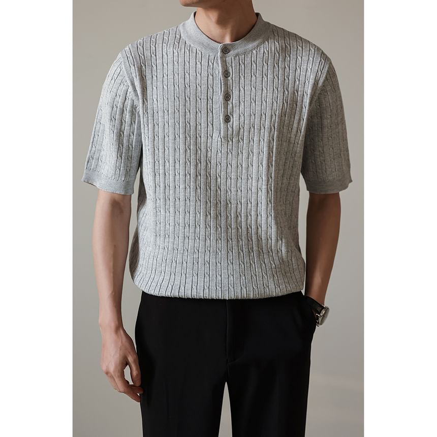Capbrew - Henley top met korte mouwen en effen kabelmotief