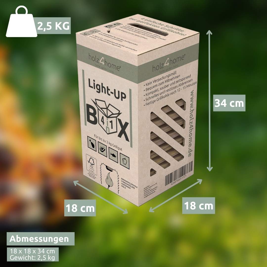 holz4home® Light-UP-Box 4in1 Grillbox Grillkohle Grillholzkohle | 6x LightUP Box