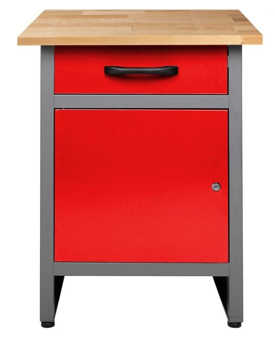 Ondis24 Wollen werkbank, 60 cm, rood, 1 lade, 1 deur, werkplaatsuitrusting