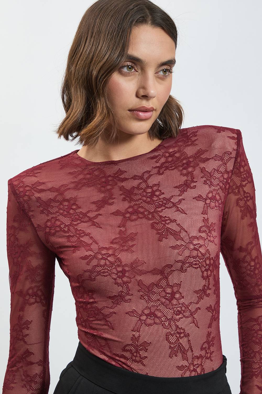 KarenMillen Body en Dentelle à Manches Longues