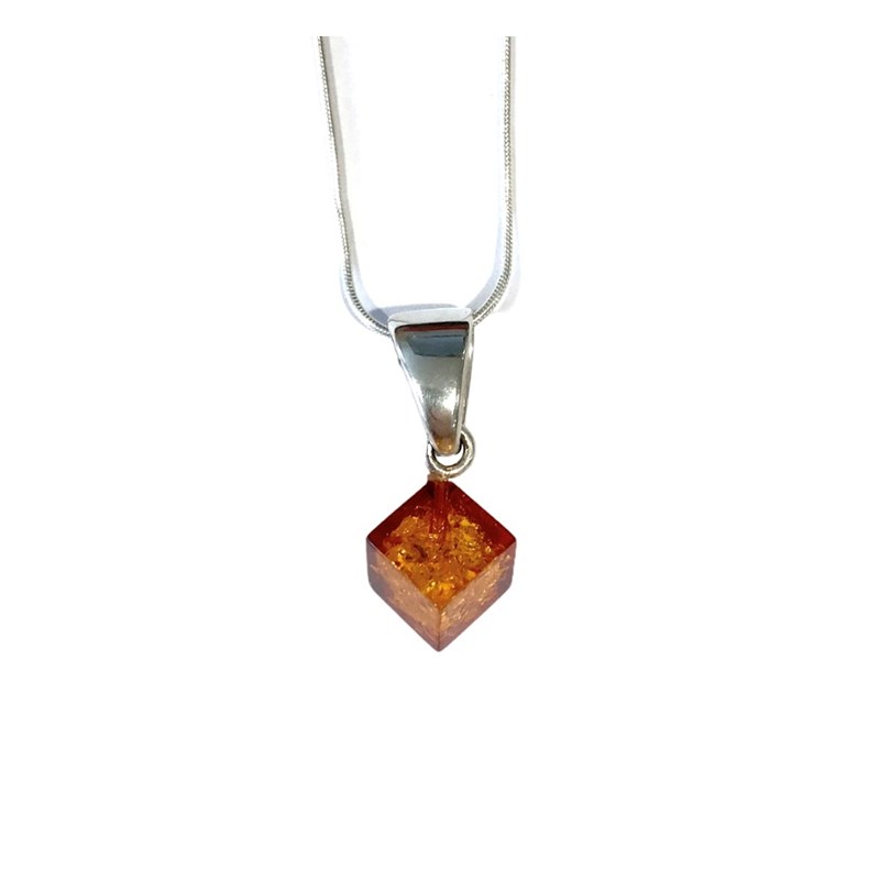 Collier carré ambre cognac