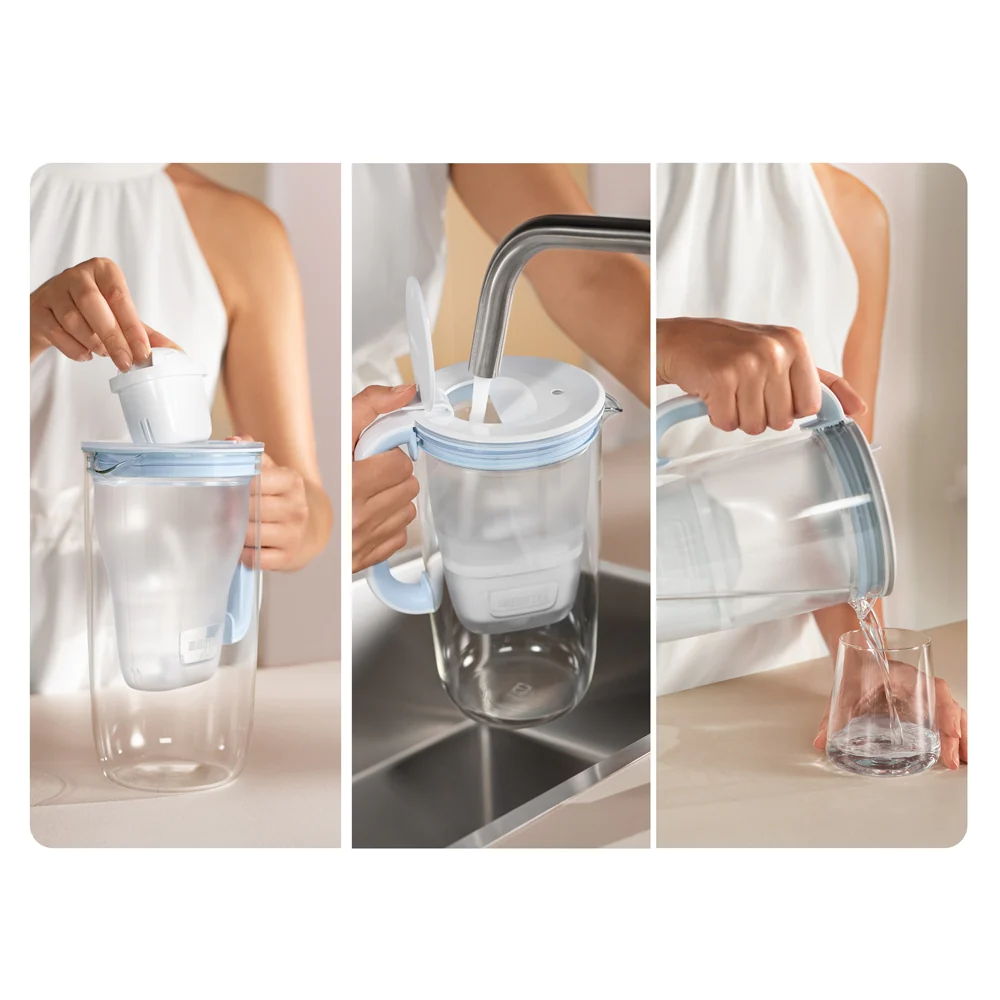 Carafe filtrante en verre 2,5 dont 1,5L d'eau filtrée avec filtre Brit