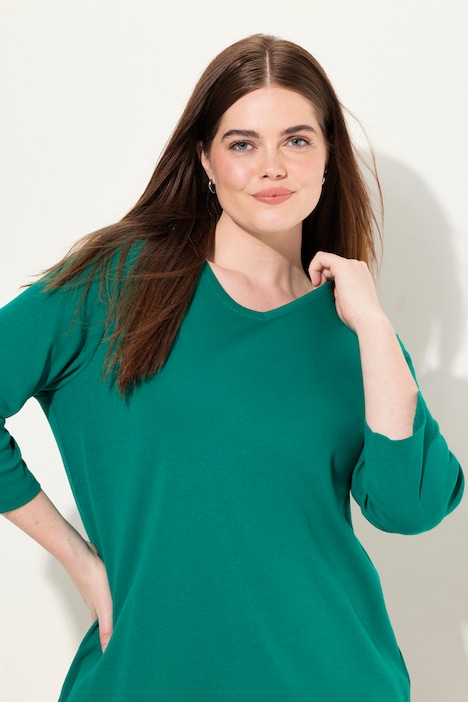 Shirt, Rippjersey, V-Ausschnitt, 3/4-Arm, Biobaumwolle