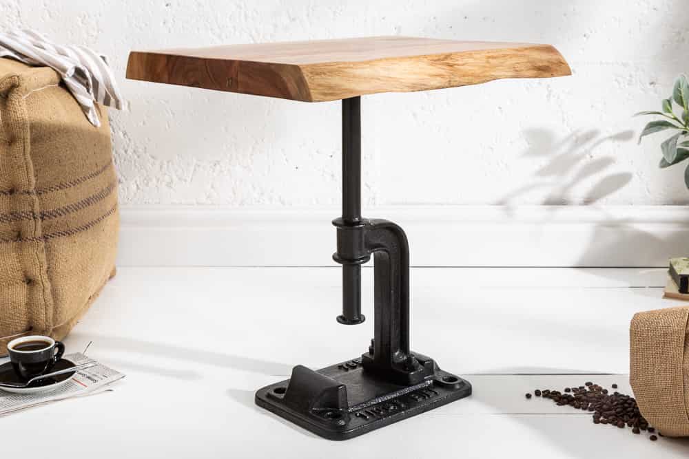 Authentischer Beistelltisch FACTORY 50cm Akazie Massivholz Baumkante Industrial Design